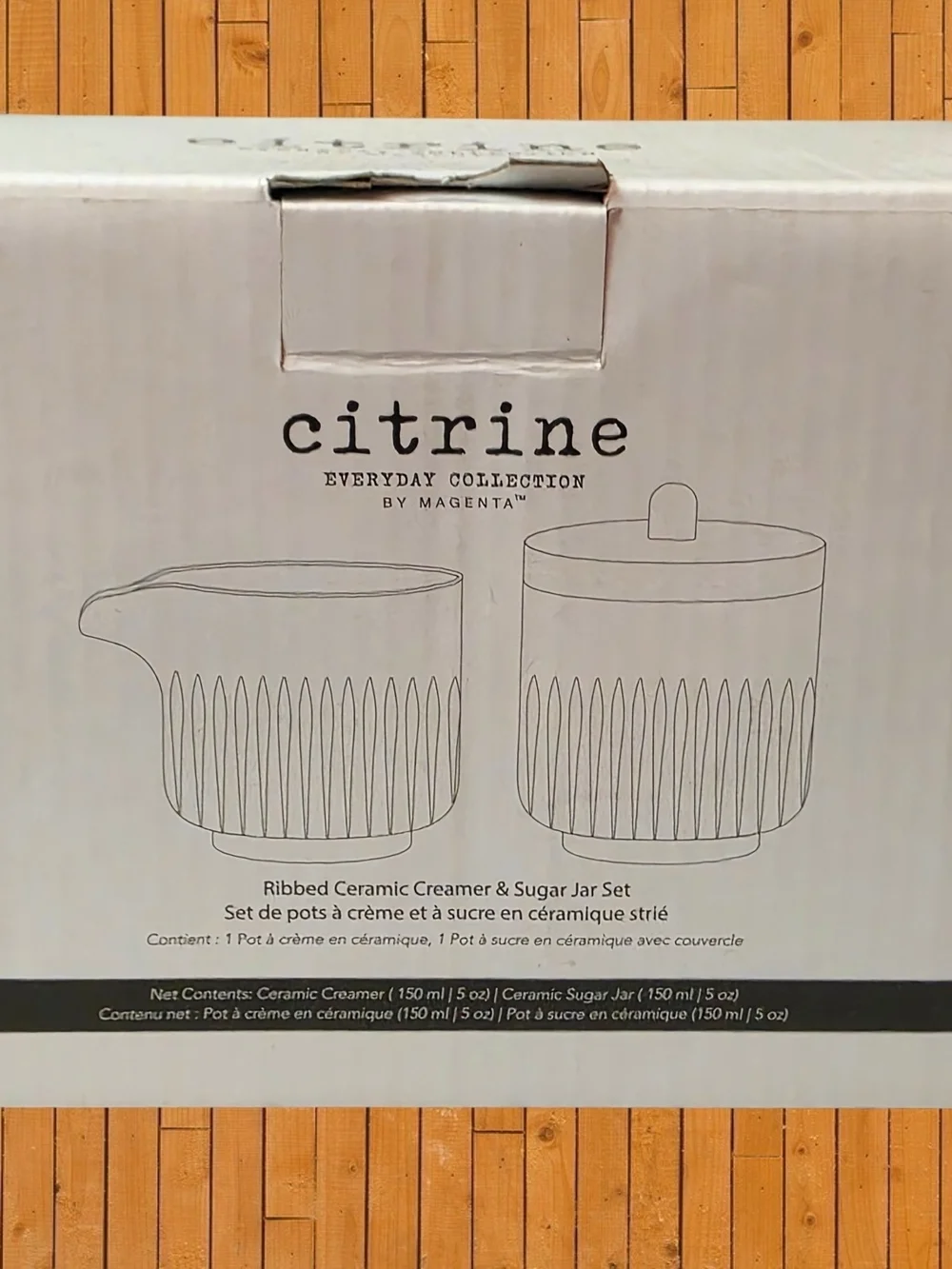Citrine by Magenta Ribbed Ceramic Creamer & Sugar Jar Set NIB Neutral Kitchen